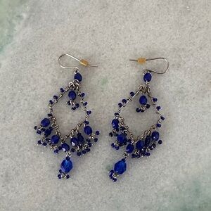 Elegant Blue Beaded Dangle Earrings